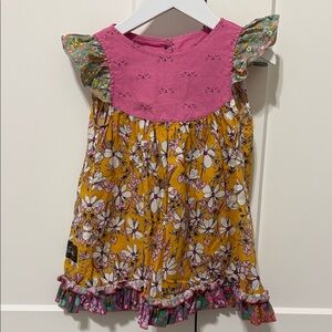 Matilda Jane Platinum Pink and Mustard Floral Ruffle Dress 2T